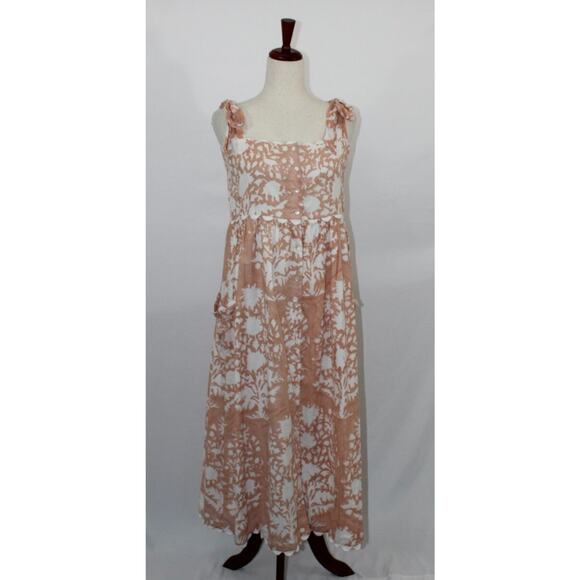 JULIET DUNN Sz 2 6/8 M Palladio Jaipur Pink Ric Rac Trim Tie Shoulder Midi Dress - Picture 8 of 11